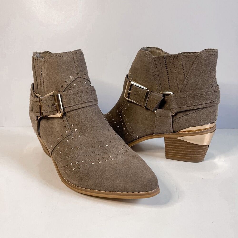 Aldo Western Tan Suede Studded Ankle‎ Booties Size 10